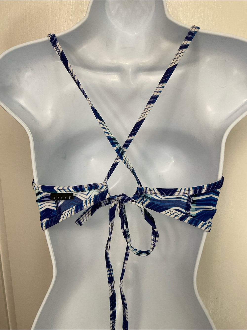 Jolyn TOMCAT bikini Top, Blues and White geometric design Size XXL GUC - Picture 2 of 8